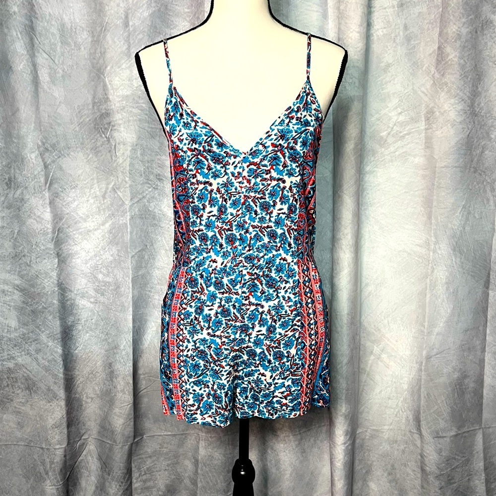 E2 Clothing Floral Print Spaghetti Strap Romper with Pockets - MED